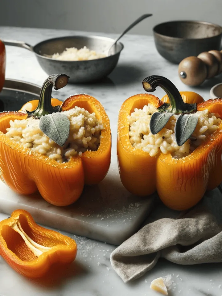Pumpkin sage risotto stuffed peppers, ready to serve