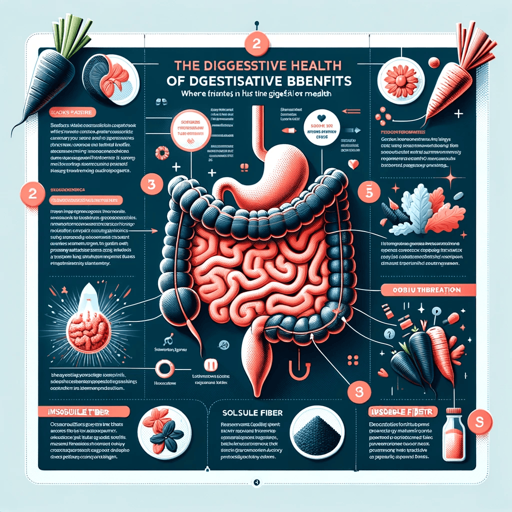 An engaging infographic that highlights the digestive health benefits of black carrots, focusing on the positive impact of high fiber