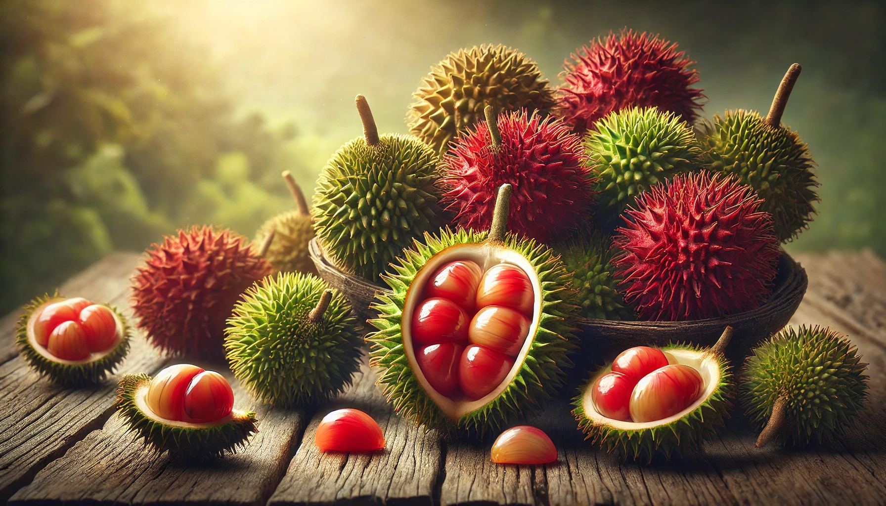 Fresh pulasan fruits closeup on wooden table