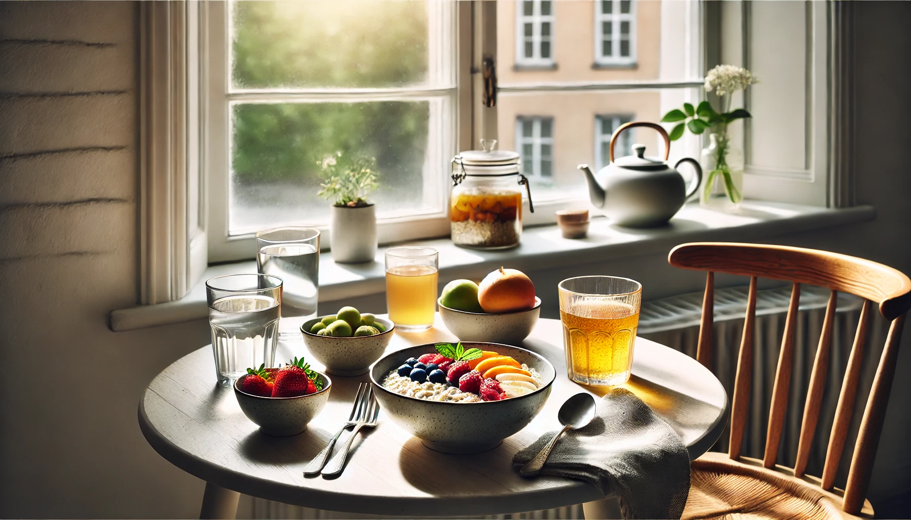 A bright and inviting morning breakfast table